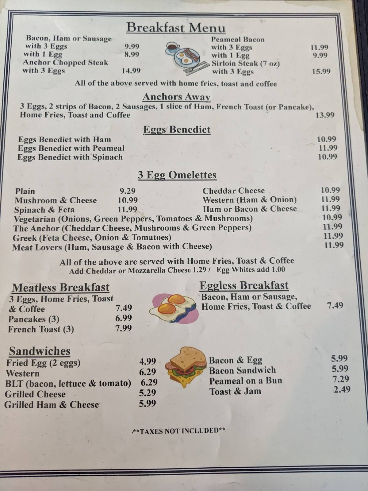 Menu at Anchor Family Restaurant,