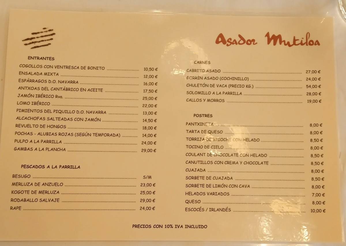 Carta De Asador Mutiloa Restaurante En Pamplona Mutilva Baja Poligono