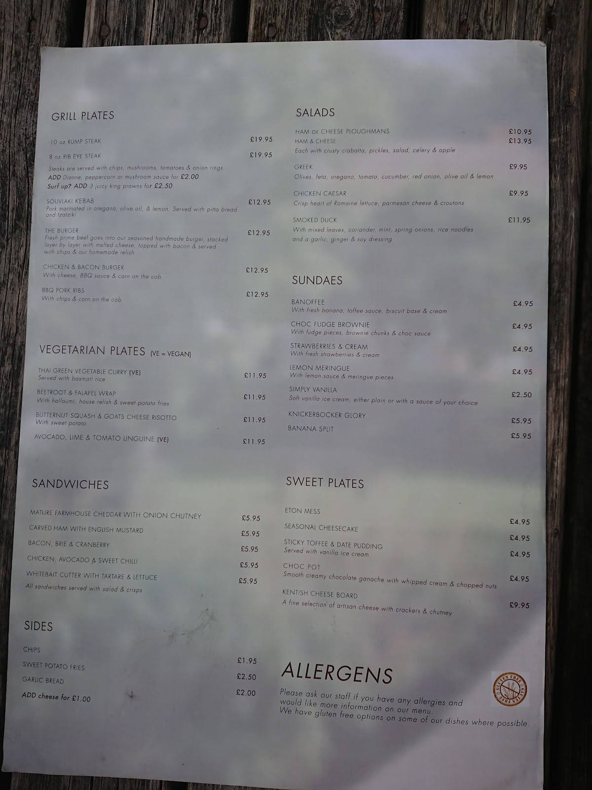 Menu at The Tickled Trout pub & bar, Wye