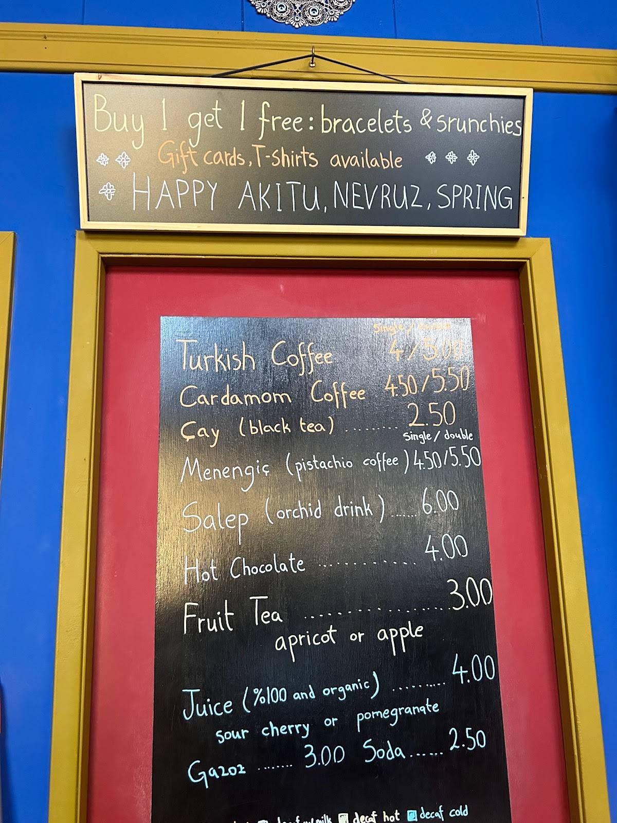 Menu at Ashuri Baklava Cafe, Bellingham