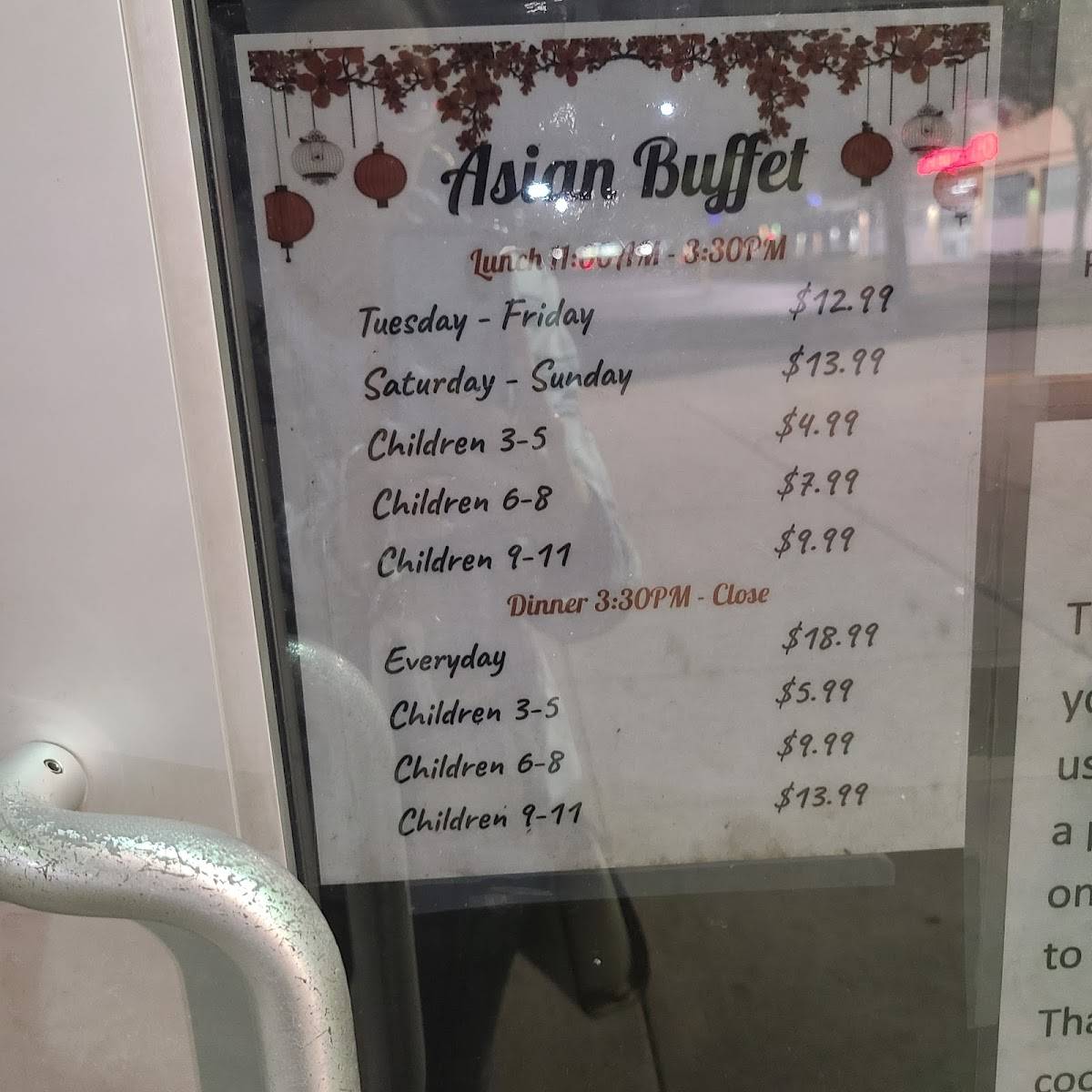 Menu at Asian Buffet restaurant, Wesley Chapel