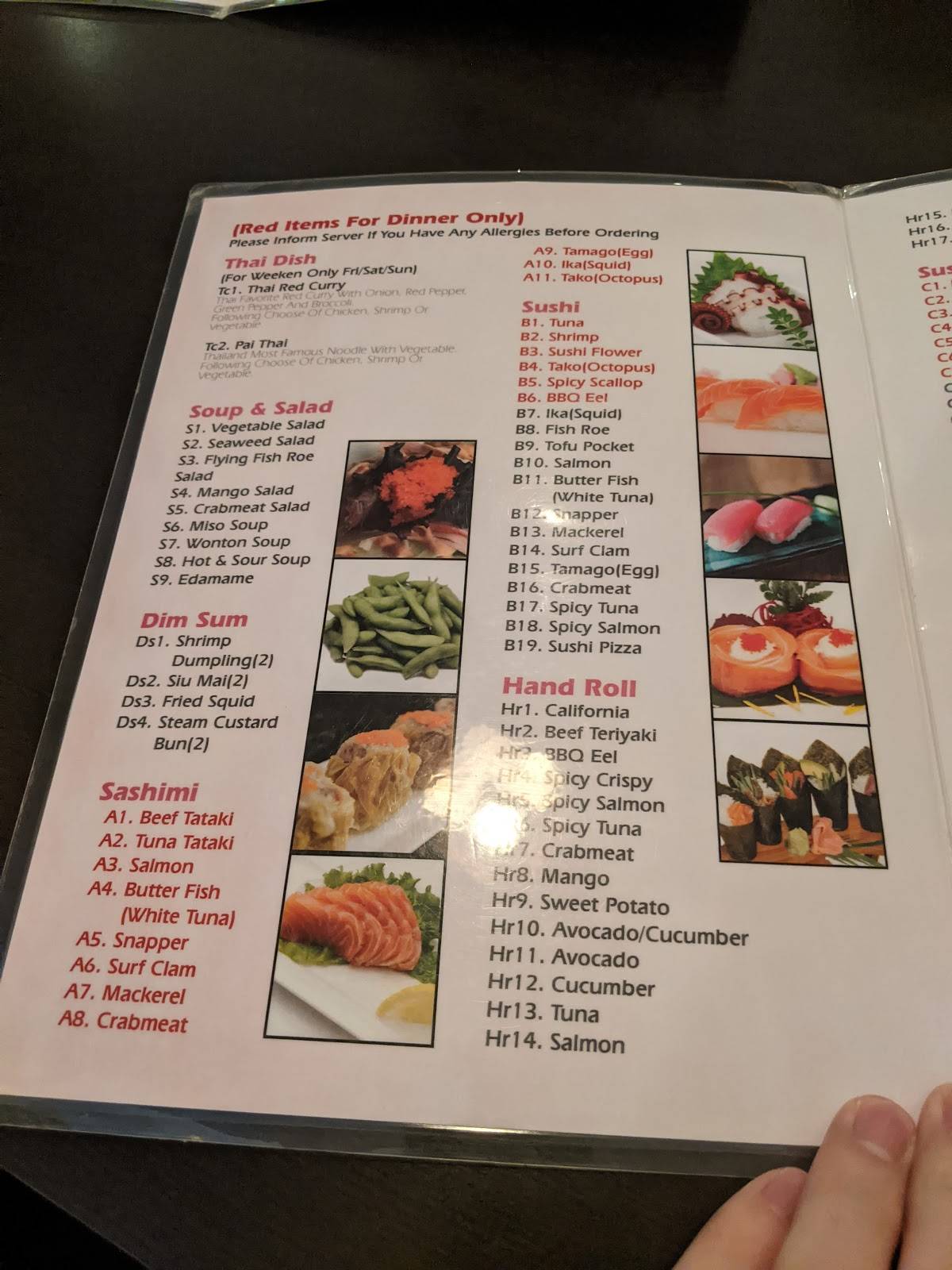 Menu at Atami Sushi restaurant, Hamilton