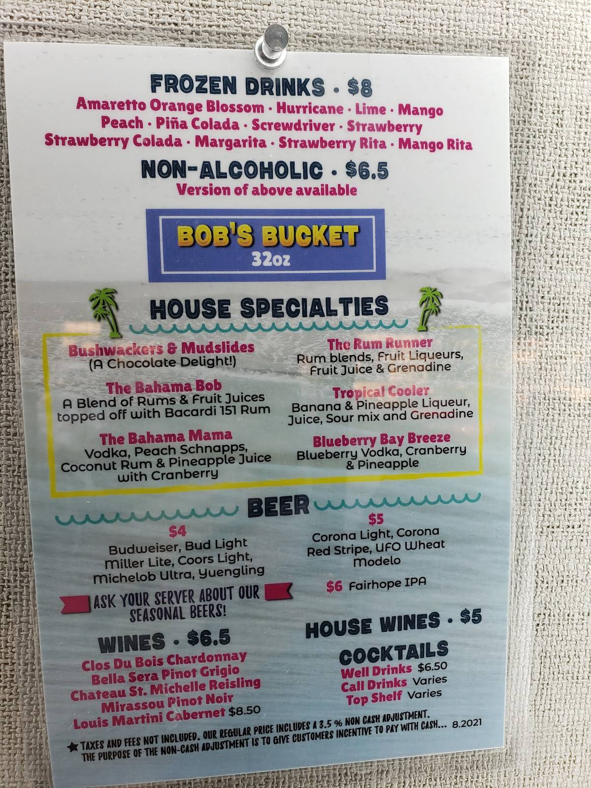 Menu at Bahama Bobs Beach Side Cafe, Gulf Shores