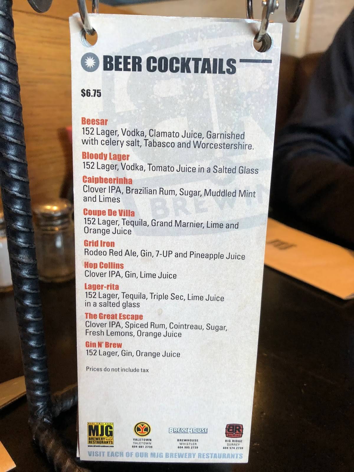 Menu at Big Ridge Brewing Co. pub & bar, Surrey
