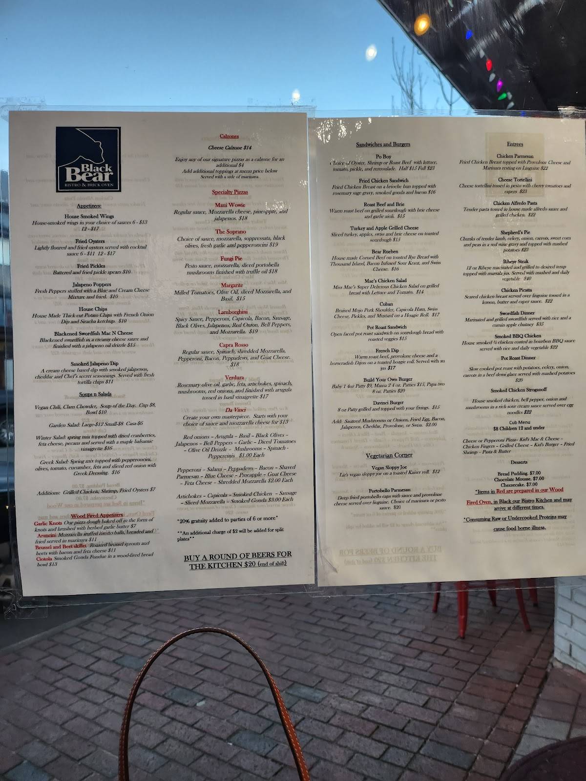 Menu at Black Bear Bistro & Brick Oven cafe, Warrenton