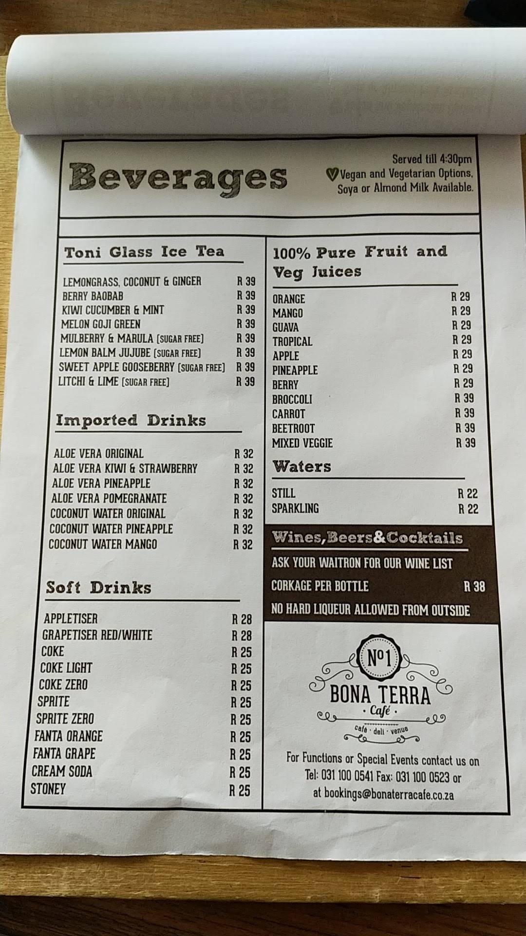 Menu at Bona Terra Cafe, Hillcrest
