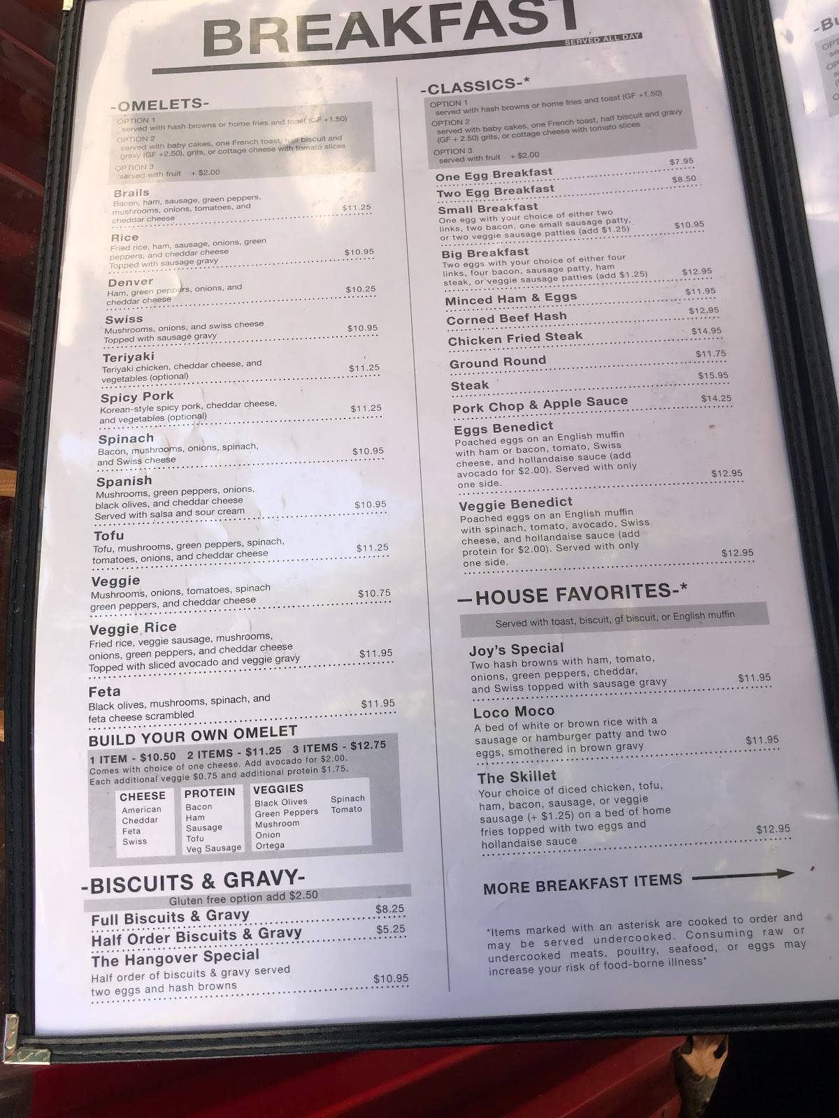 Menu at Brail's Restaurant, Eugene, 395 W 5th Ave 2506