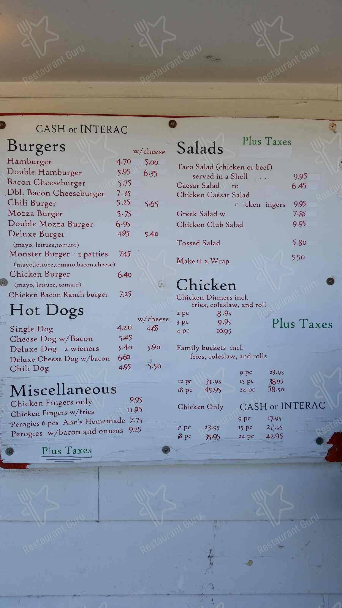 Menu at Brians Drive-In fast food, Lorette, Dawson Rd