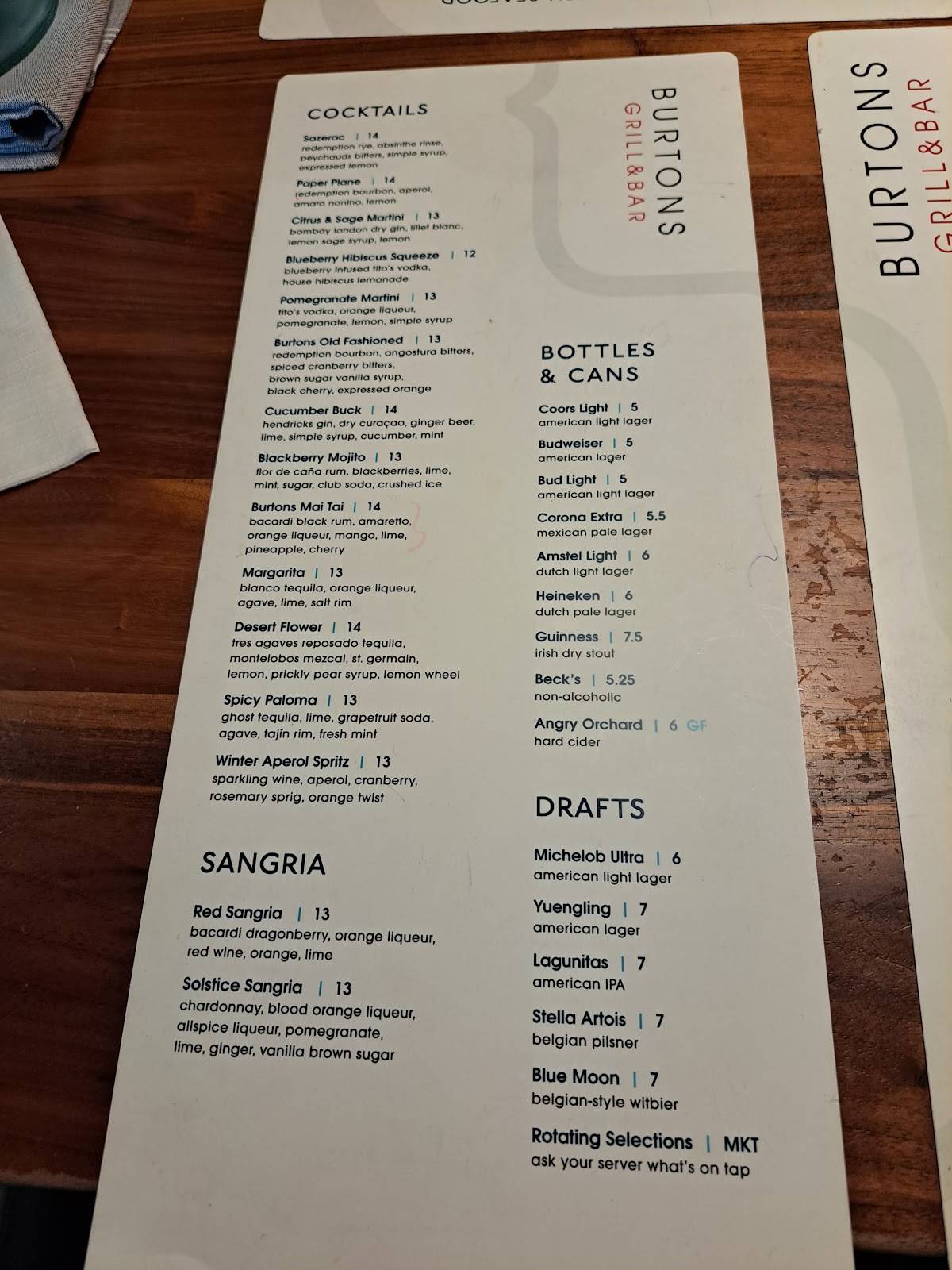 Menu At Burtons Grill & Bar, Boca Raton