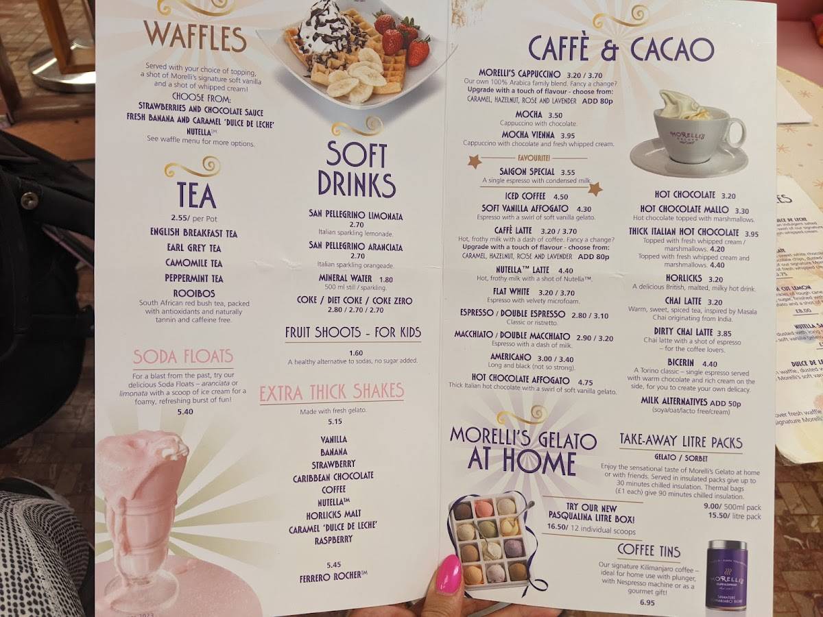 Menu at Morelli's Gelato cafe, Broadstairs