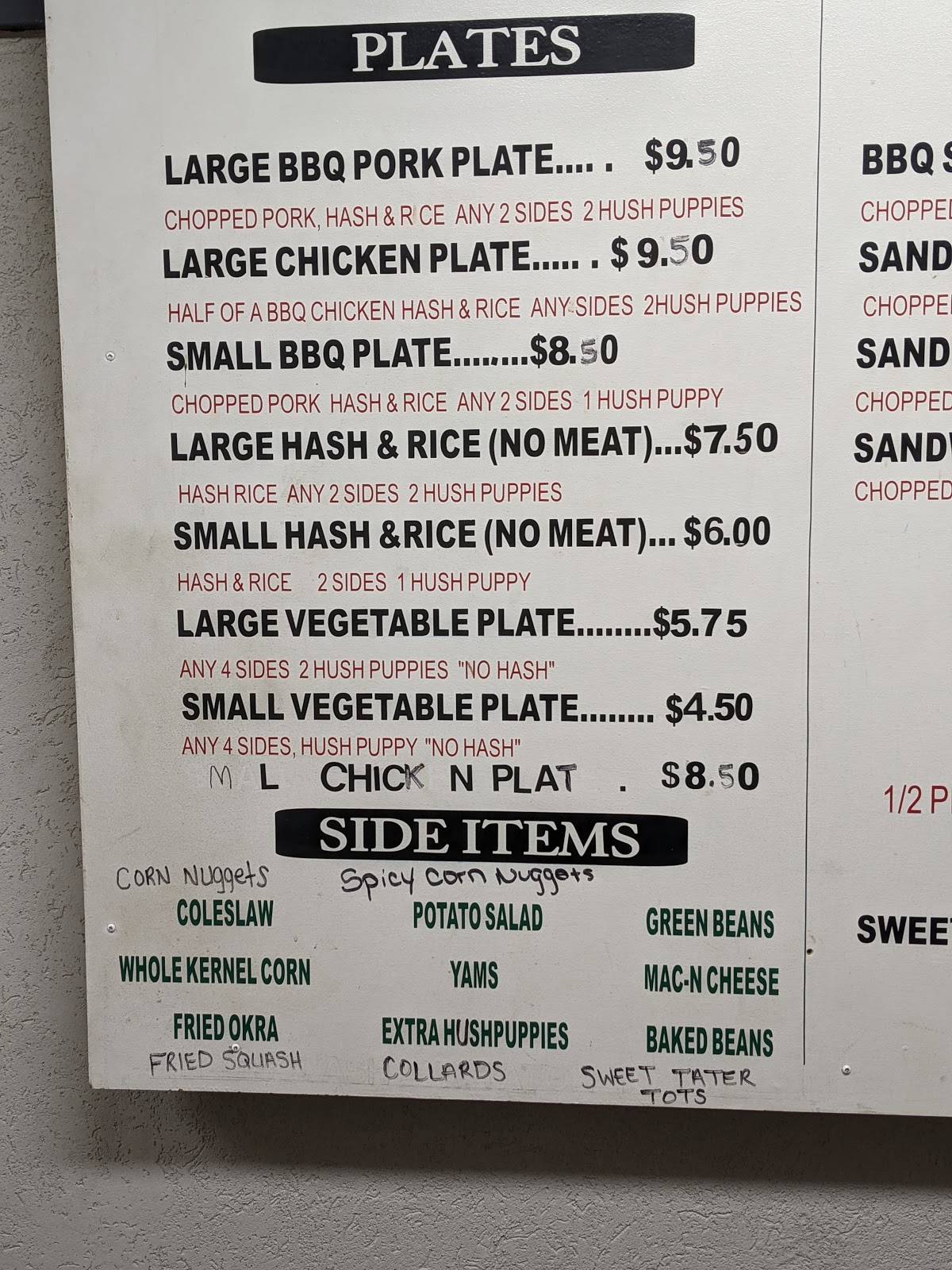 Menu at Carolina BarBQue, New Ellenton