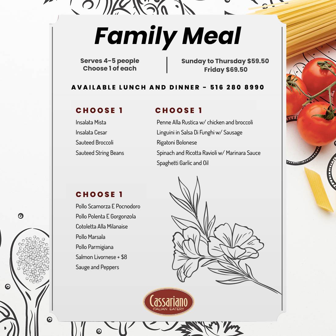 Menu at Cassariano Italian Eatery restaurant, Mineola