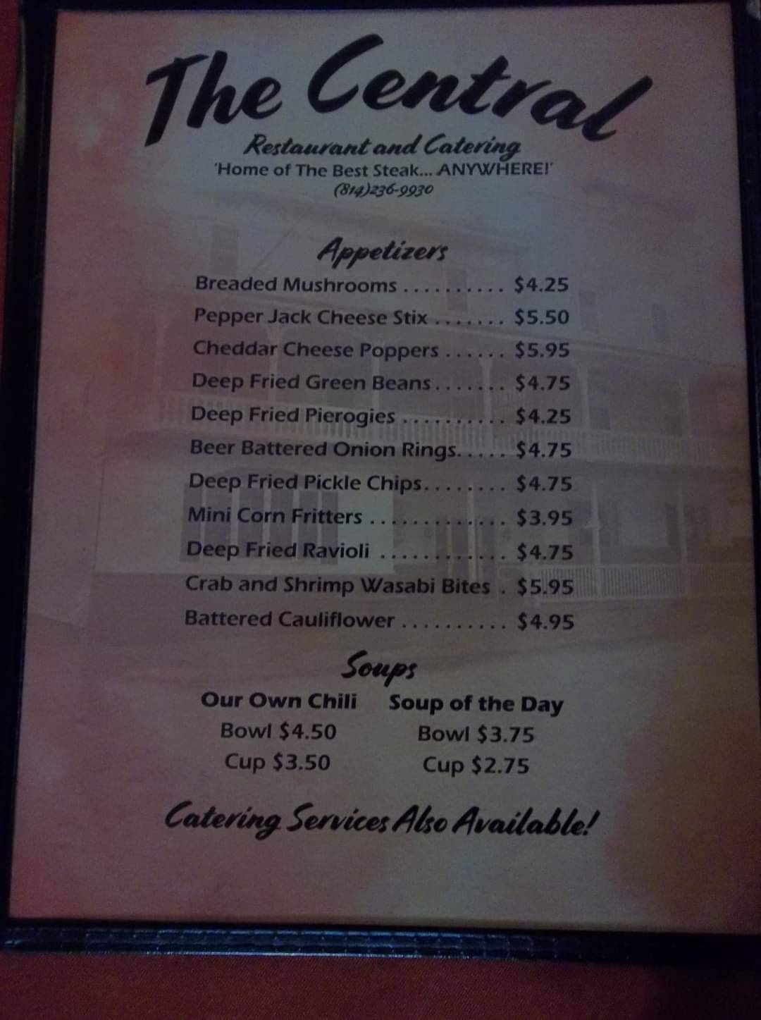 central hotel restaurant menu