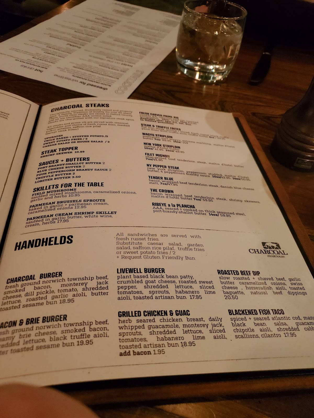 Menu at Charcoal Steak House steakhouse, Kitchener