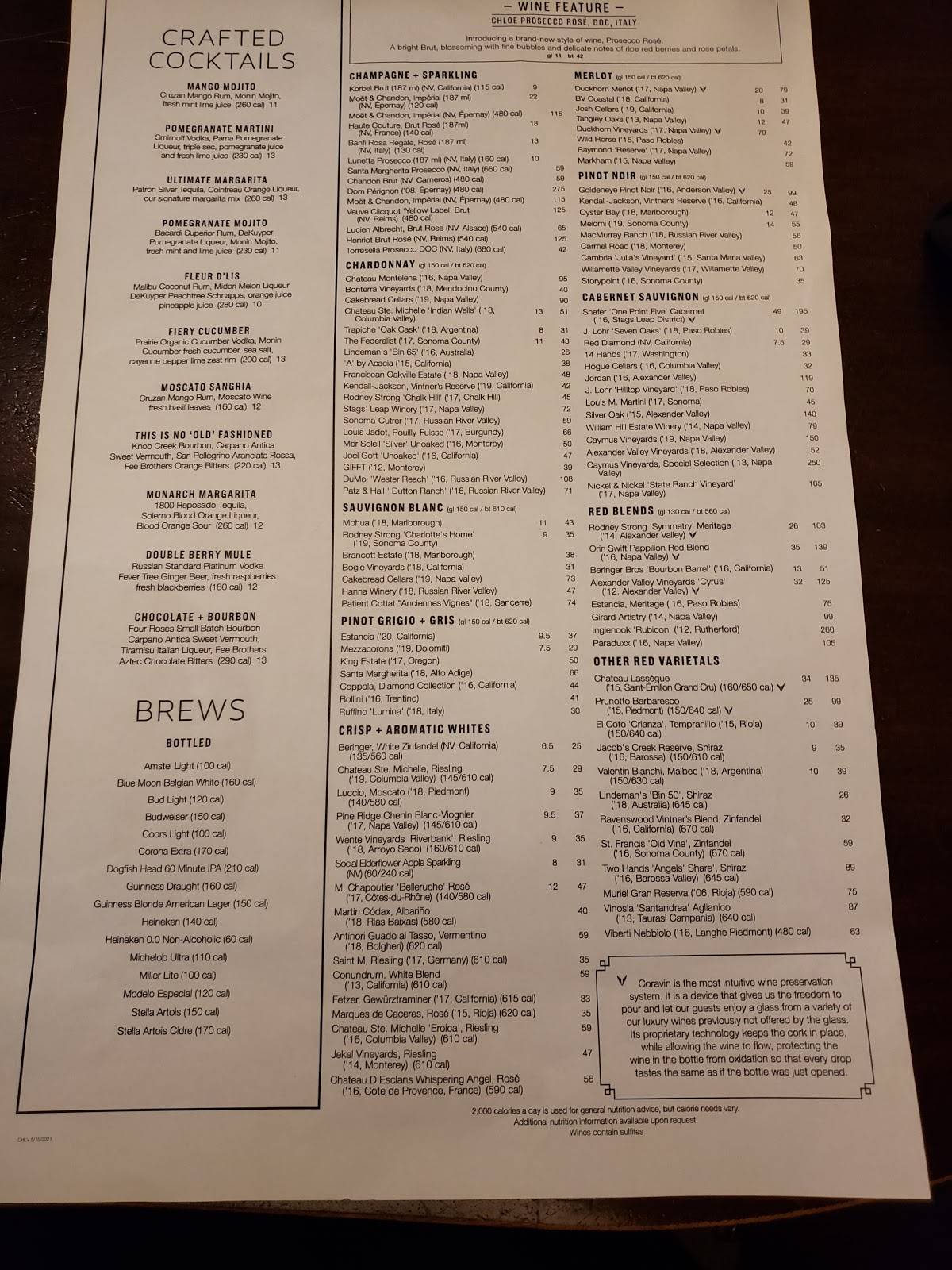 Menu at Chart House steakhouse, Las Vegas