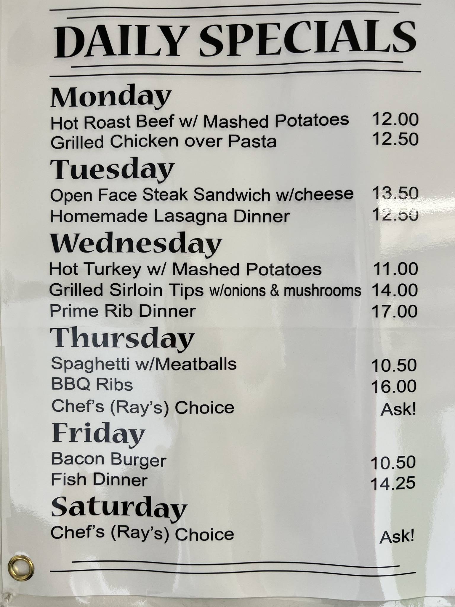 Menu at Chef Ray's Cafe, East Liverpool