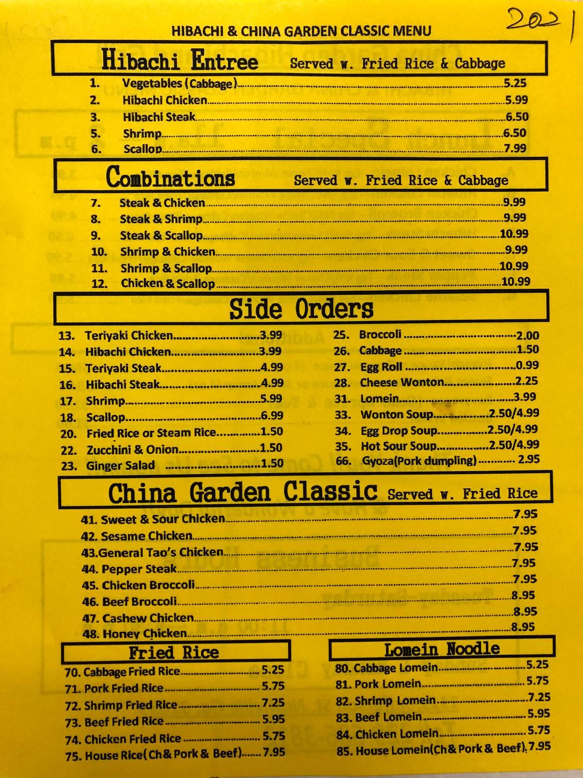 Menu at China Garden restaurant, Nashville, 112 Jefferson St