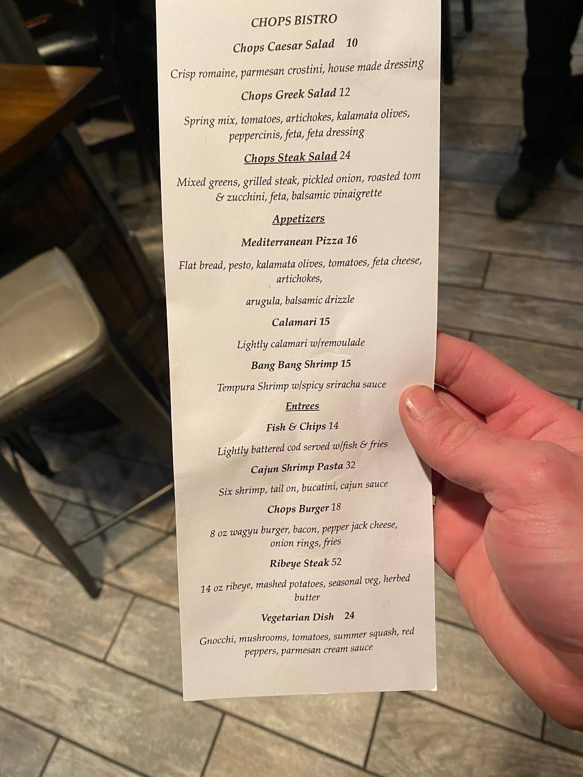 Menu at Chops Bistro pub & bar, Sisters