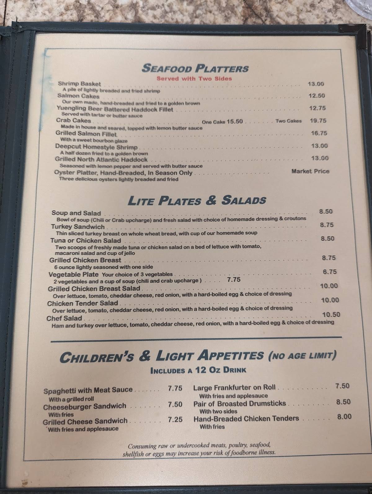 Menu at Clair's Restaurant, Hanover