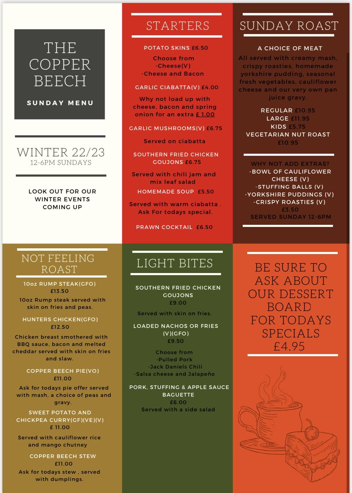 Menu at Copper Beech pub & bar, Rufford, Kirklington Rd