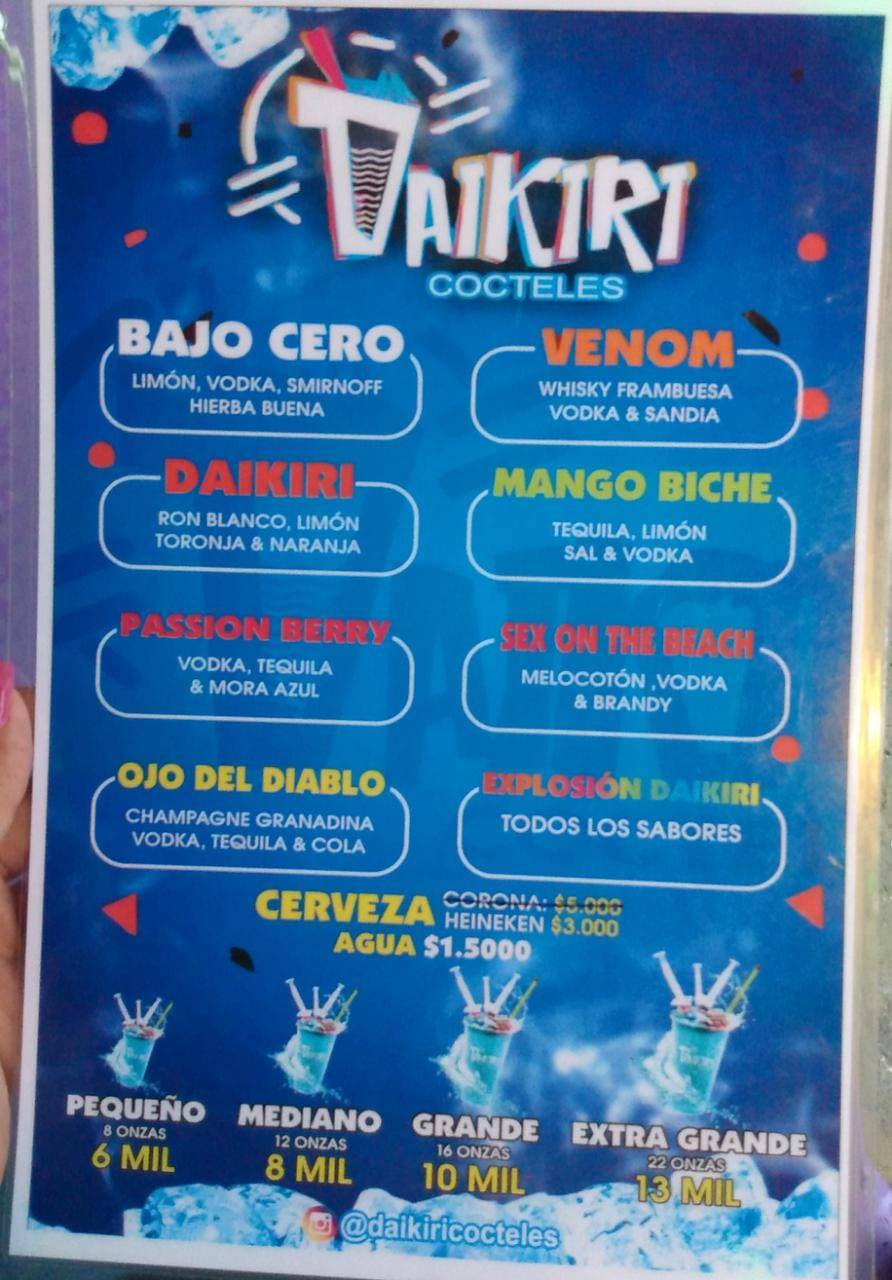 Menu at DAIKIRI CÓCTELES pub & bar, Cali