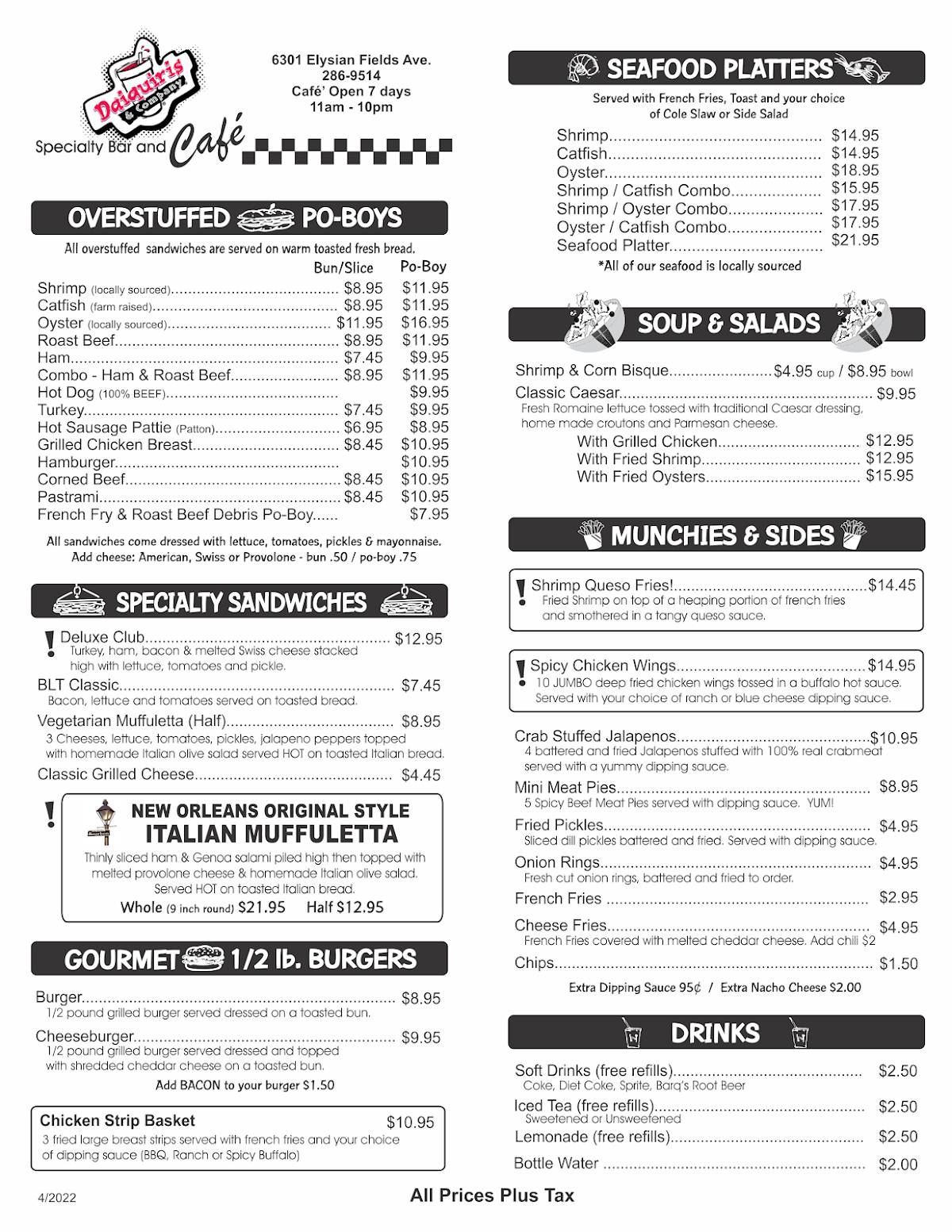 Menu at Daiquiris & Company pub & bar, New Orleans, Elysian Fields Ave