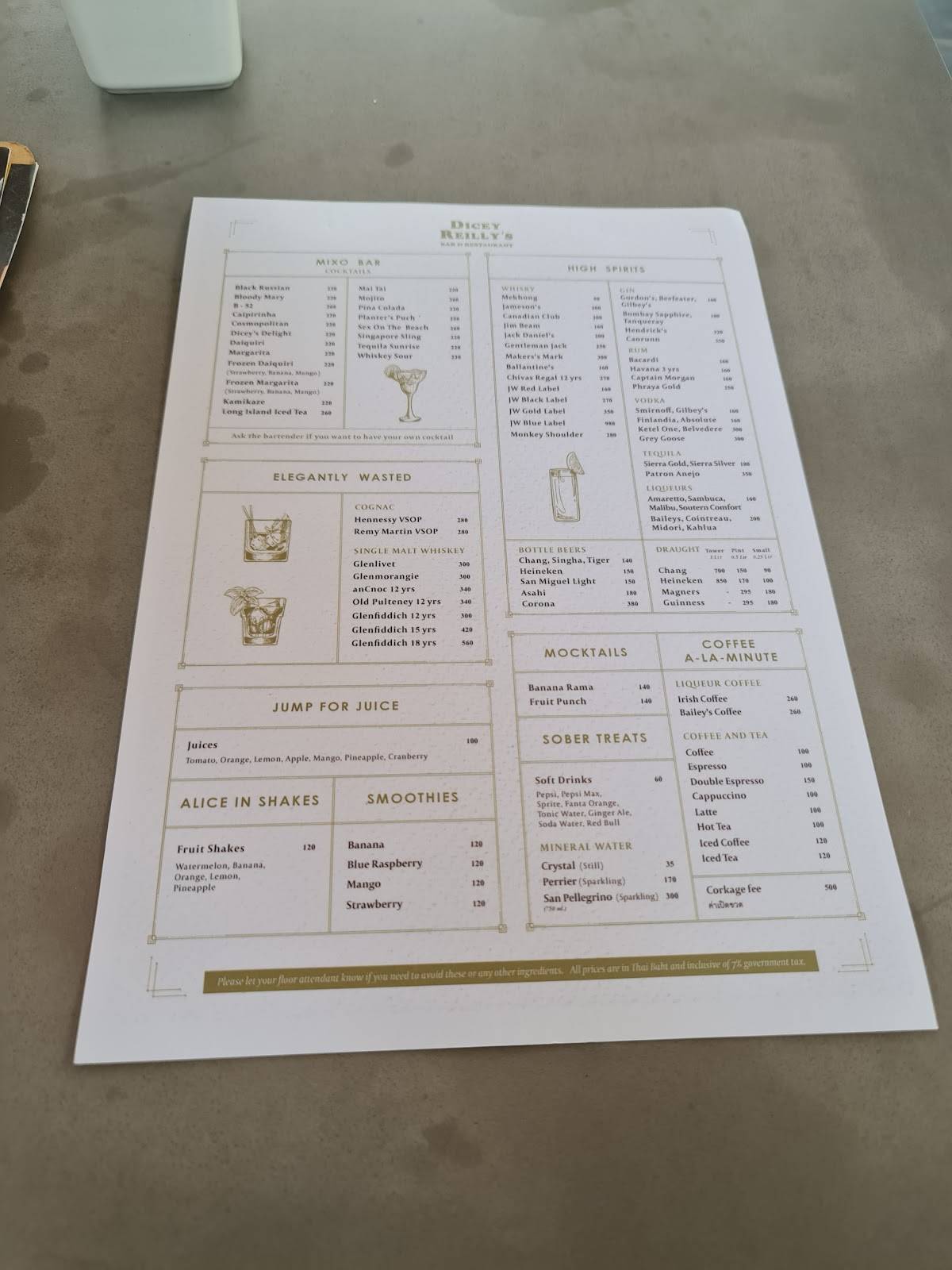 Menu at Dicey Reilly's Bar & Restaurant, Pattaya City
