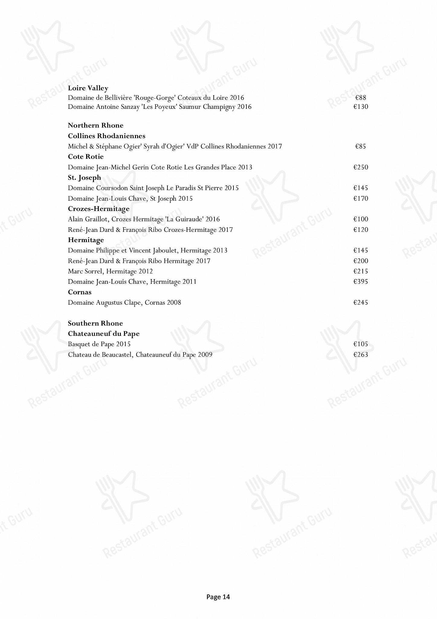 Menu at The Greenhouse restaurant, Dublin