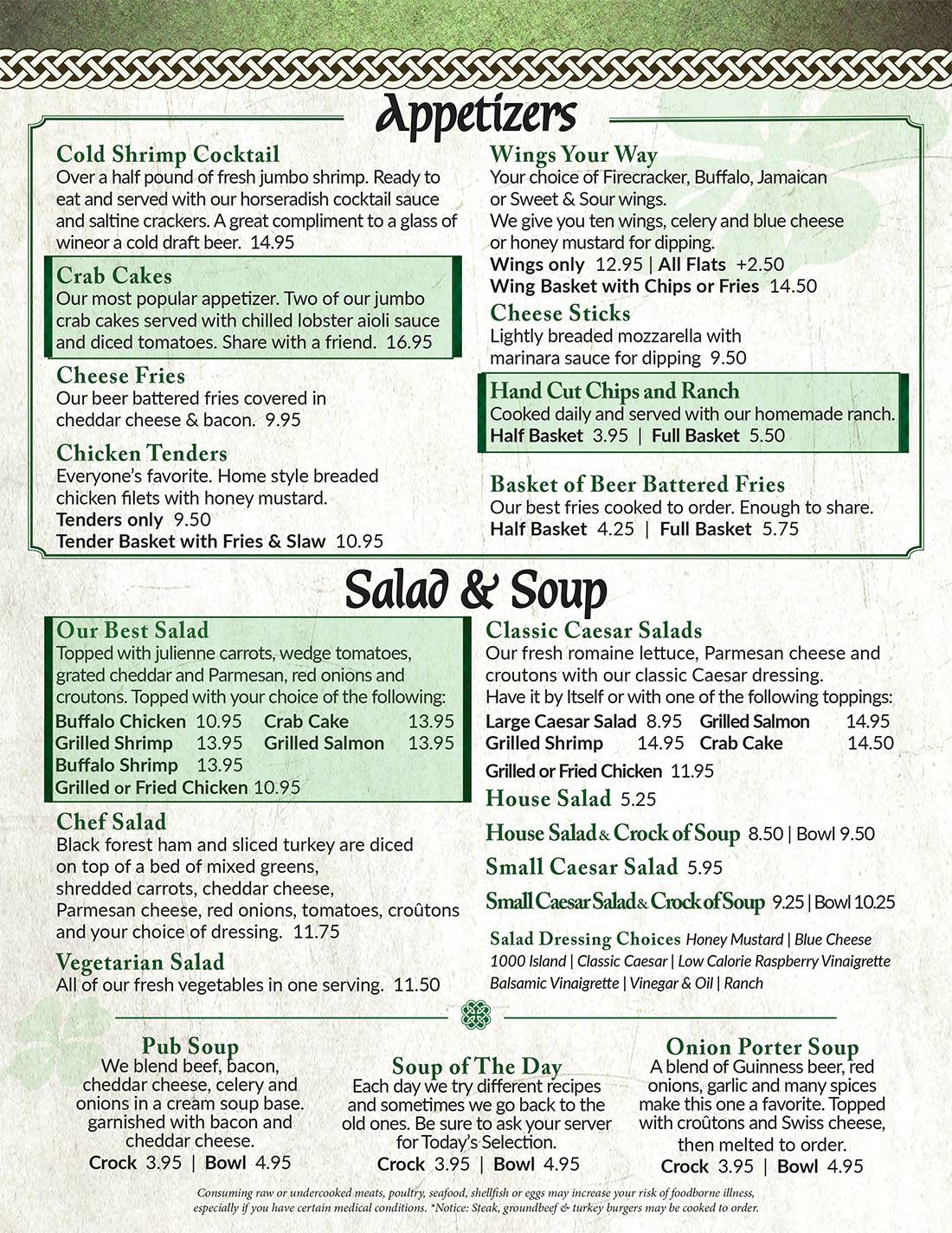 Menu at Dugan's Pub, Pinehurst
