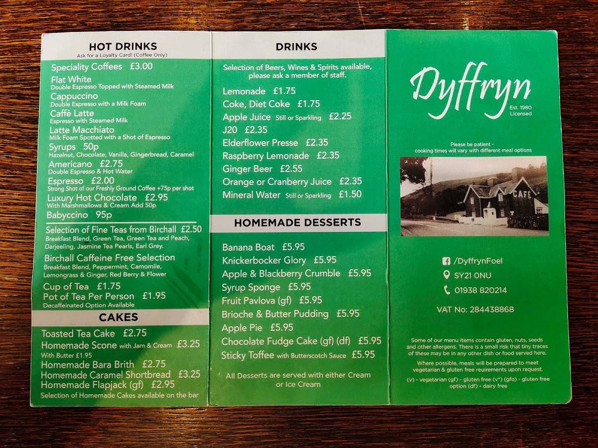 Menu at Dyffryn Cafe & Restaurant, Llanfair Caereinion