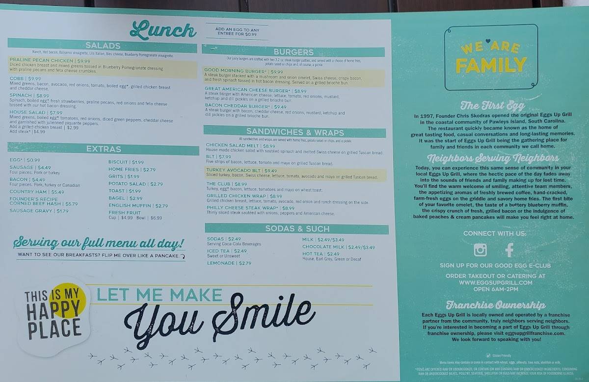 Menu at Eggs Up Grill restaurant, Fort Mill