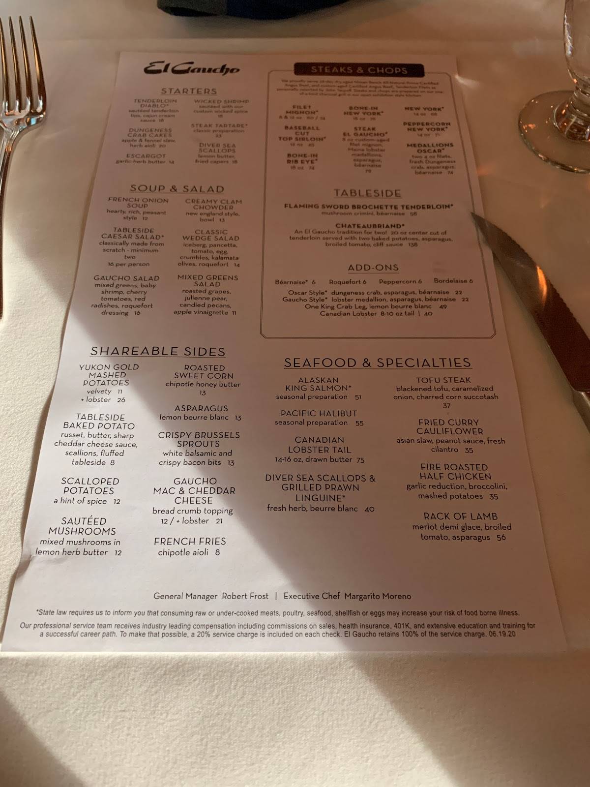 Menu at El Gaucho Bellevue pub & bar, Bellevue