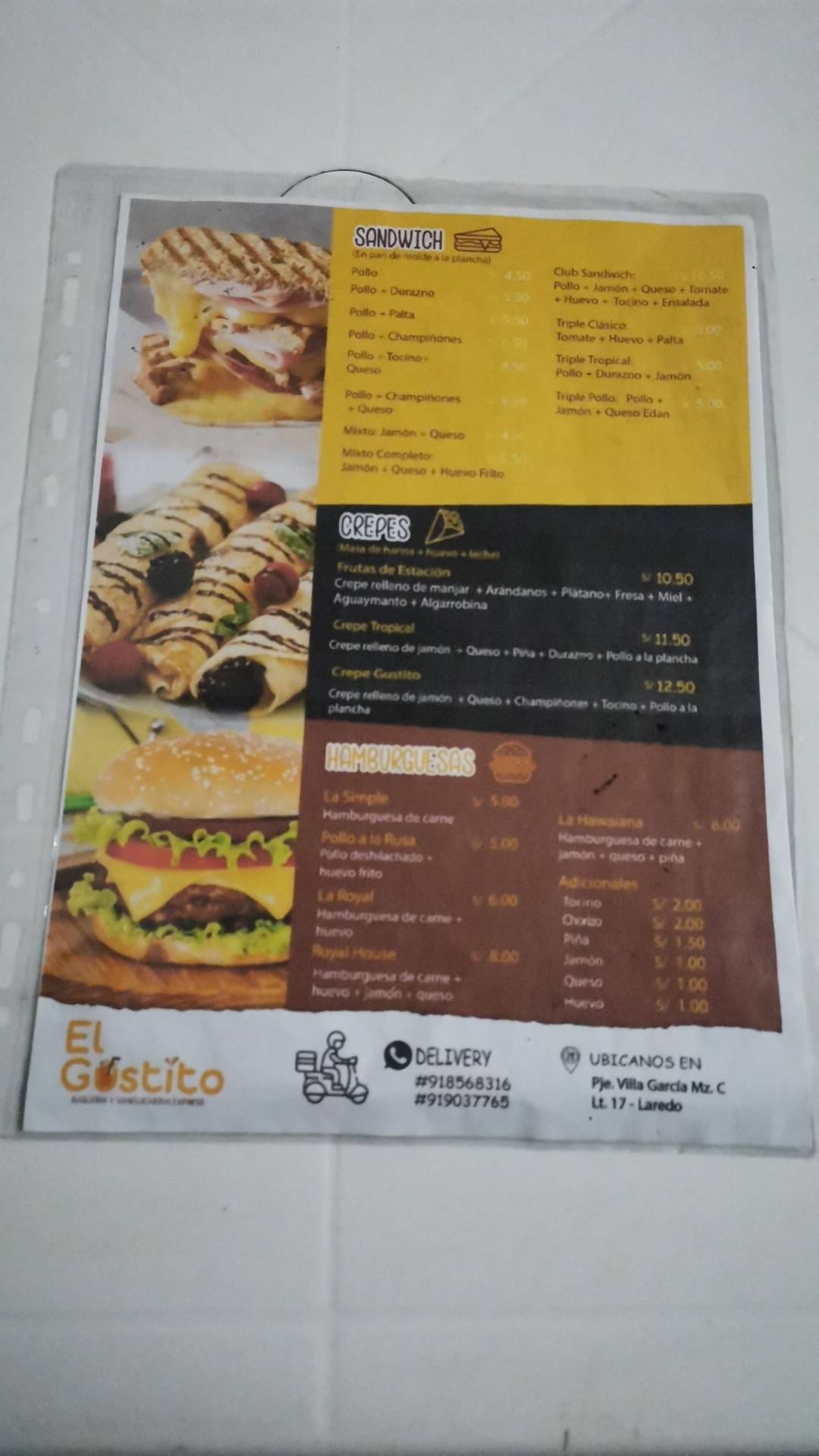 Menu at El Gustito restaurant, Laredo