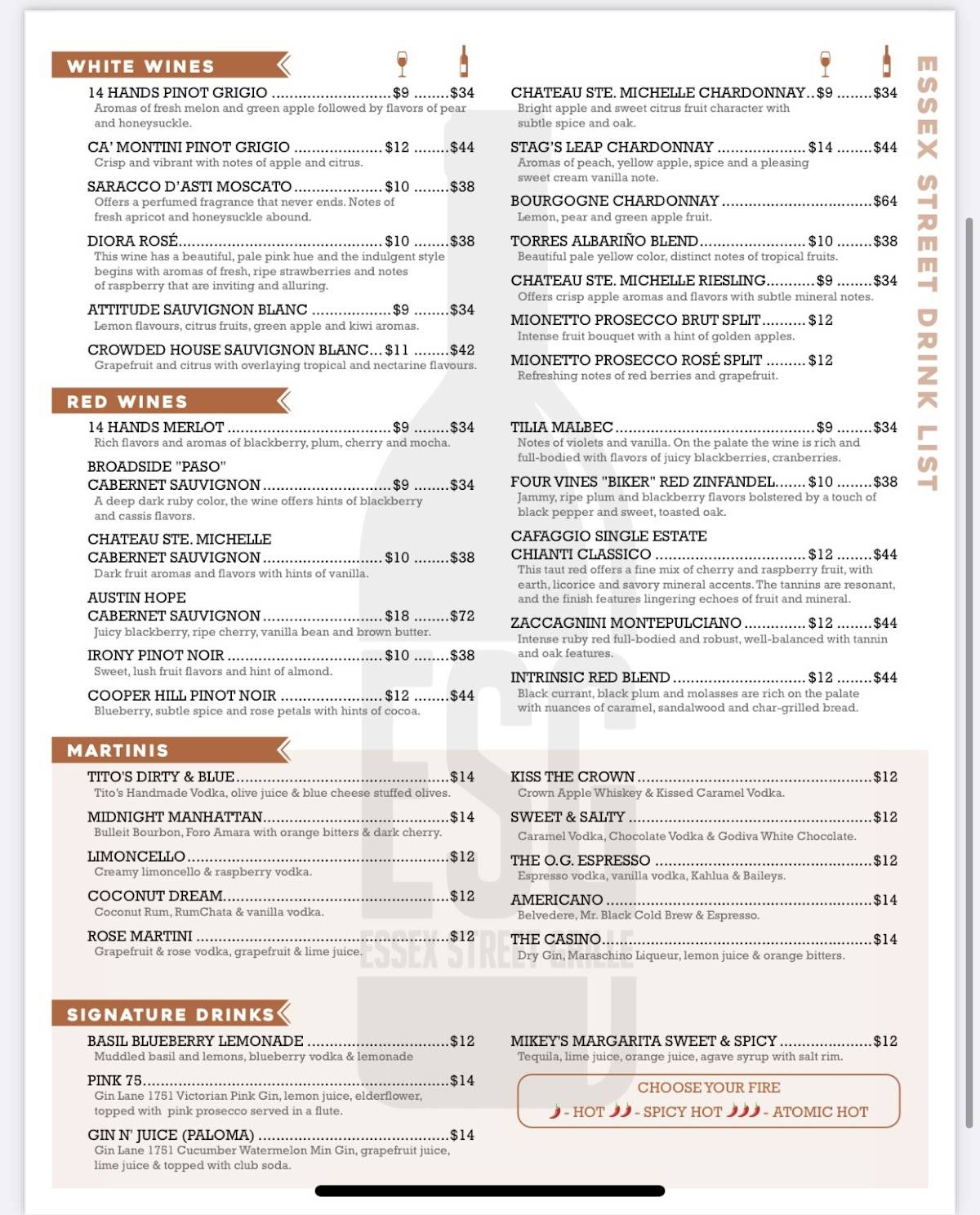 Menu at Essex Street Grille restaurant, Haverhill, 25 Essex St