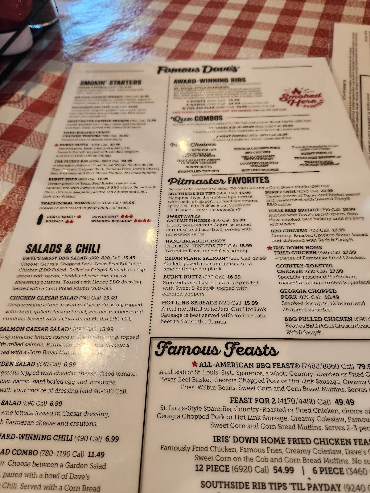 Menu at Famous Dave's Bar-B-Que, Westland