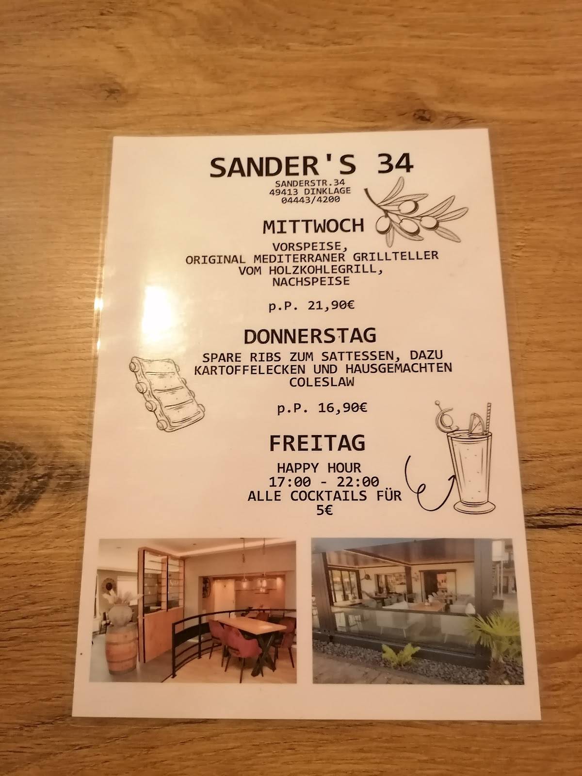 Speisekarte von Sander's 34 restaurant, Dinklage