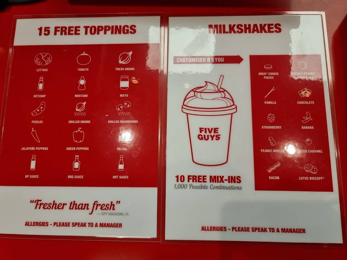 Menu at Five Guys Queensway restaurant, London
