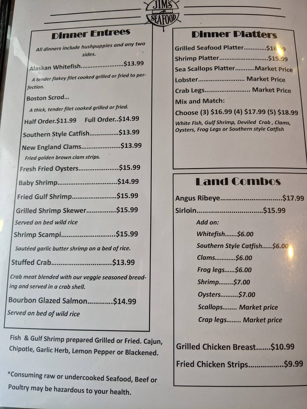 Menu At Jims Seafood Restaurant Frankfort