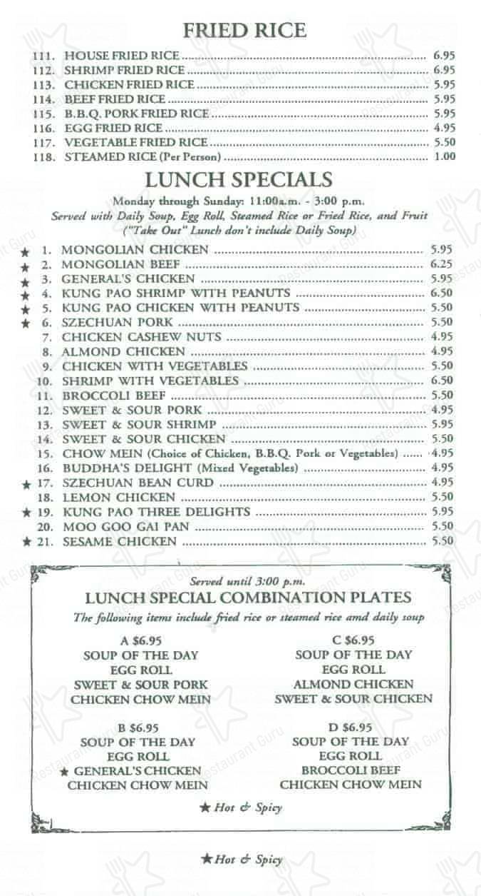 Menu at Fred's Szechuan Chinese Restaurant, Nevada City