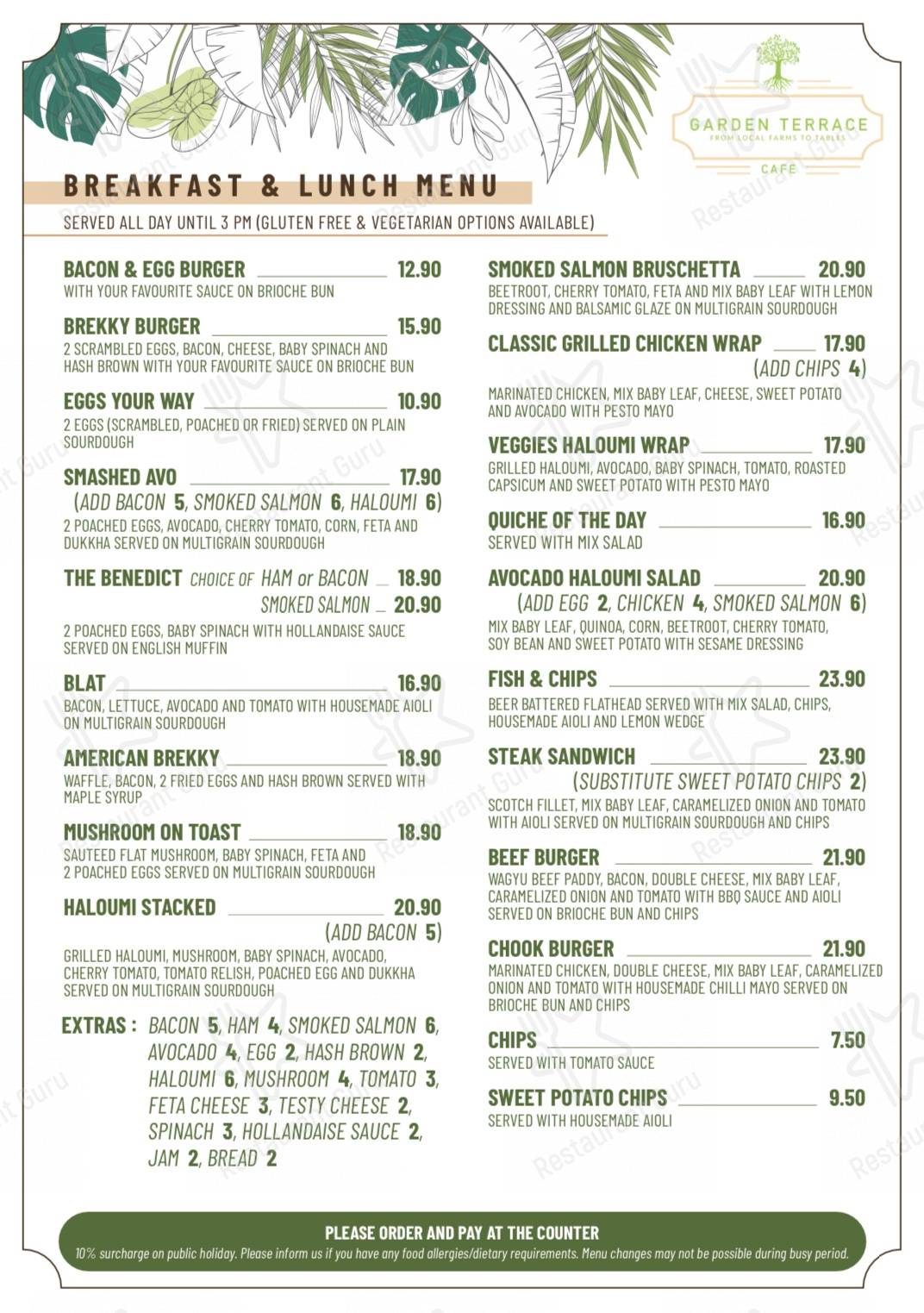 Menu at Garden Terrace Cafe, Warriewood