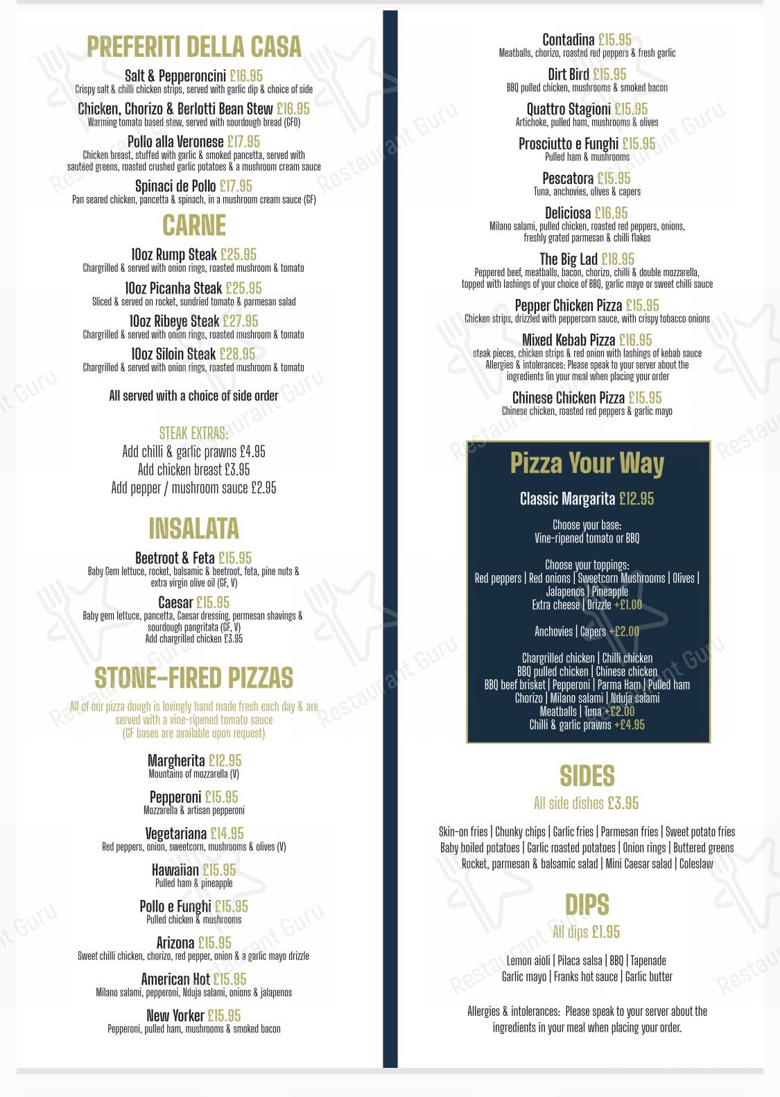 Menu at Gattos restaurant, Ballymena