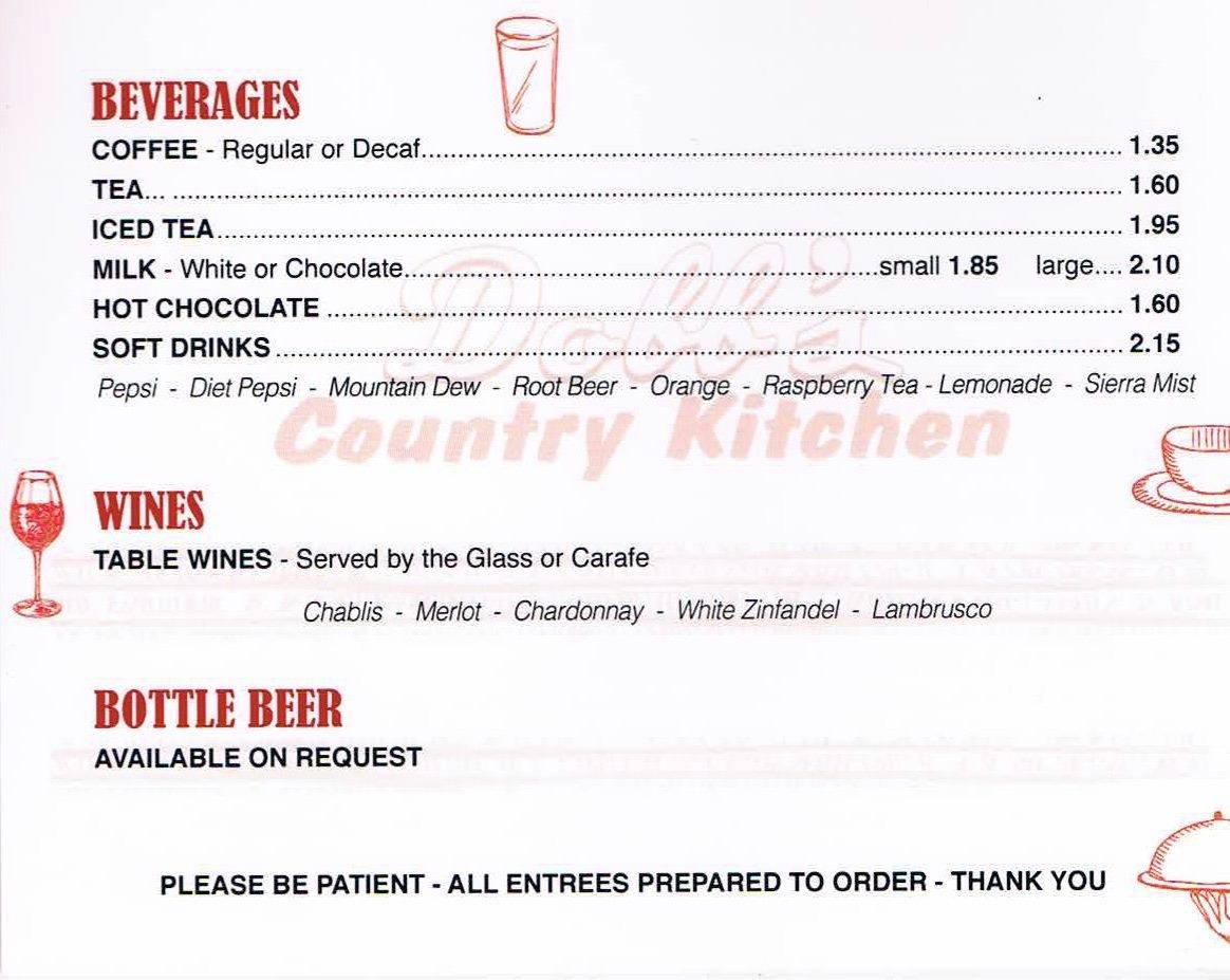 Menu at Dobb's Country Kitchen restaurant, Hallstead