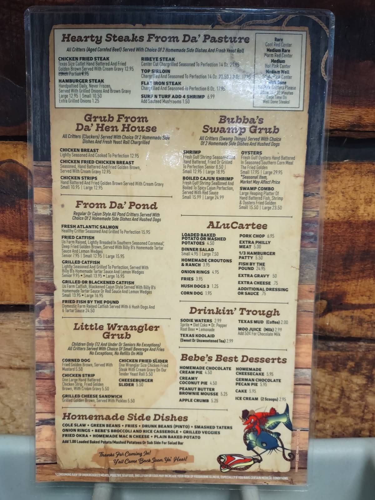 Menu At Billy B's Sale Barn Cafe, Groesbeck, TX-164