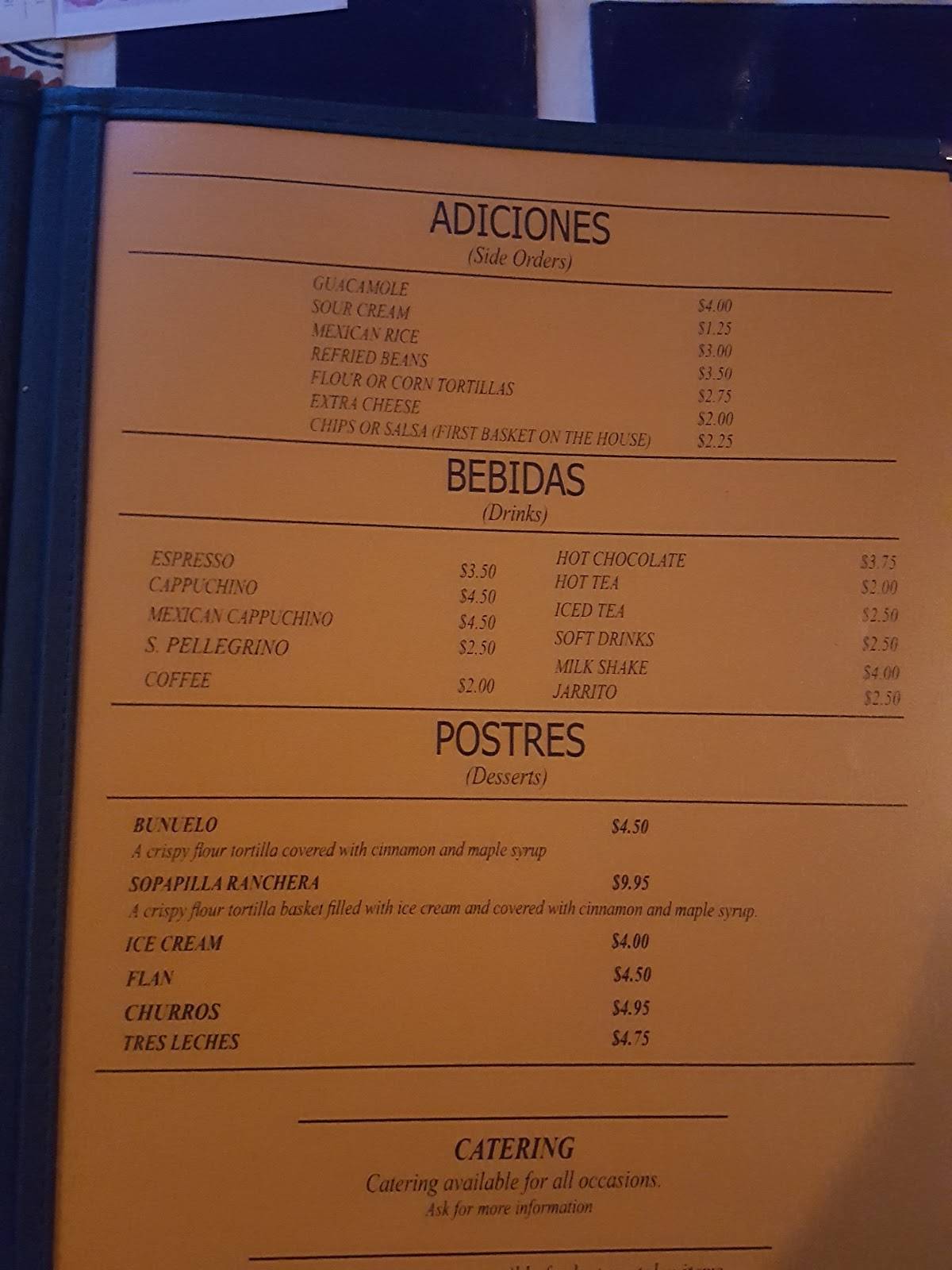 Carta del restaurante Casa Maya, High Bridge