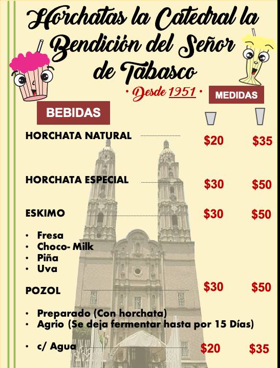 Carta del restaurante Horchatas la Catedral la Bendición del Señor del