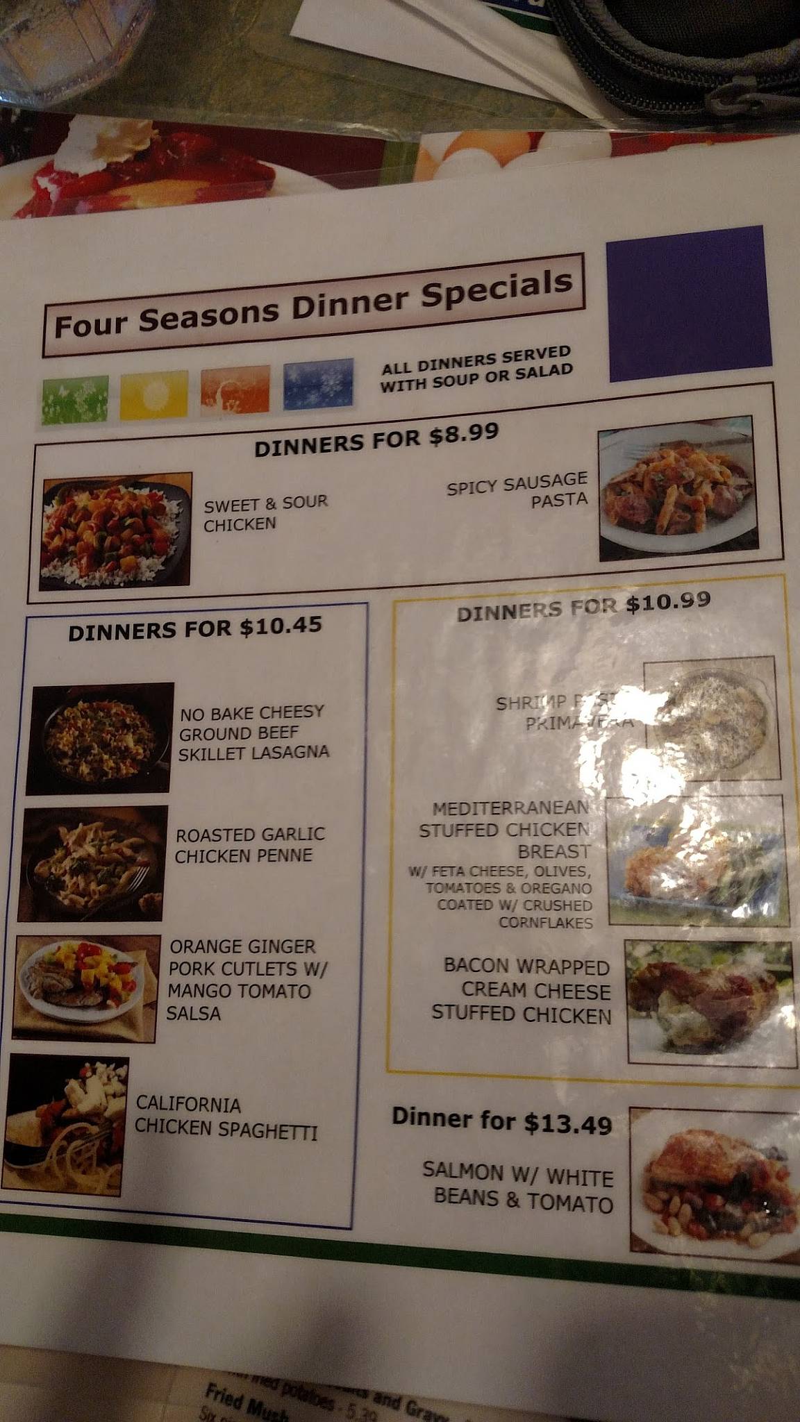Menu at Four Seasons Diner restaurant, Indianapolis, Shadeland Ave