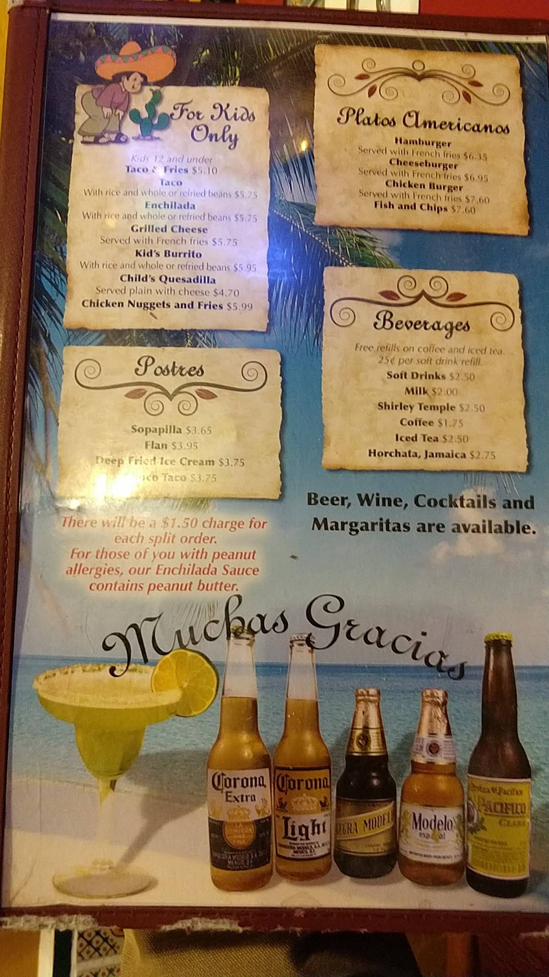 Menu at Ixtapa restaurant, Silverton