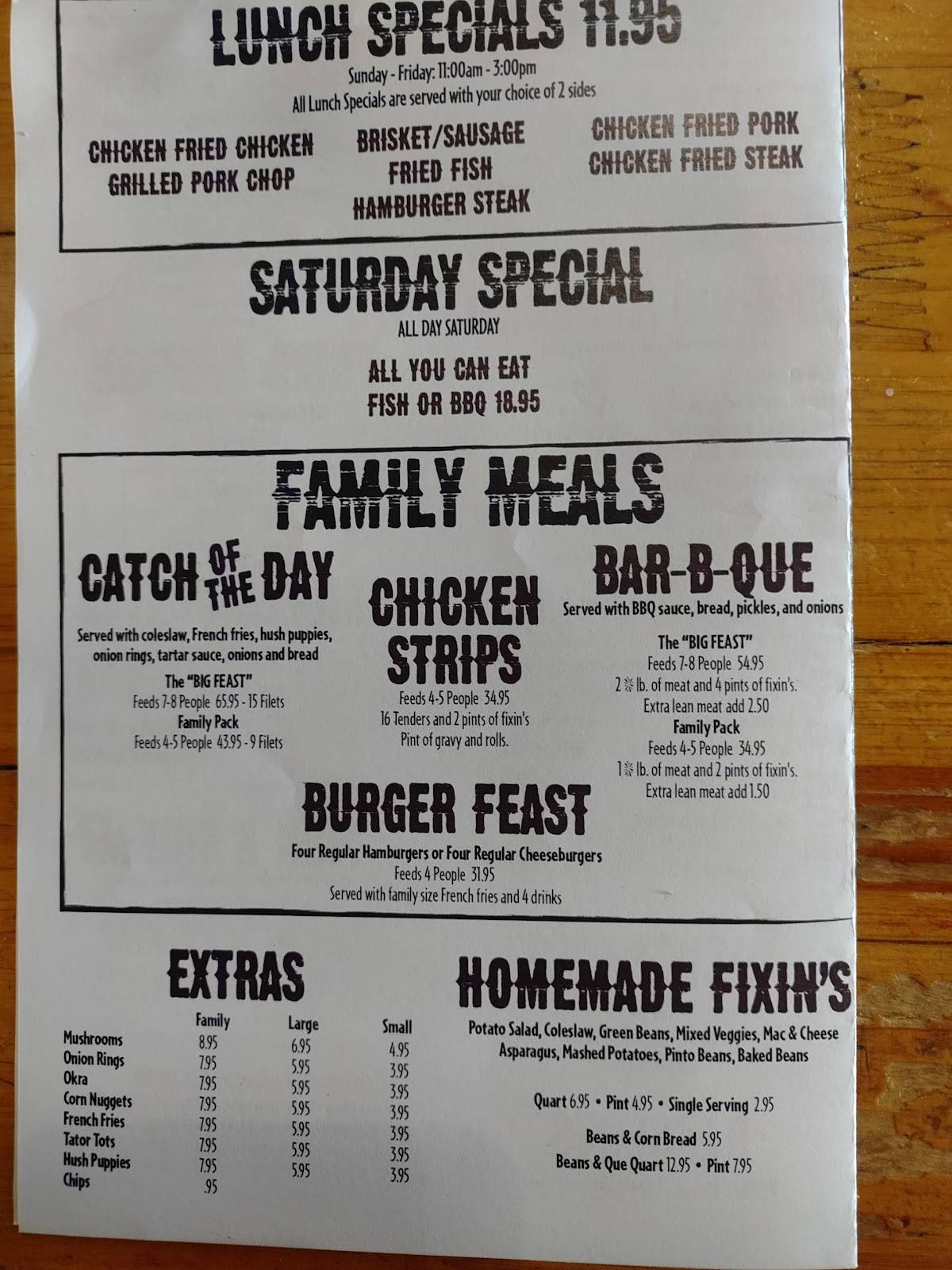 Menu at J & M's Hill Country Bar-B-Q, Gatesville