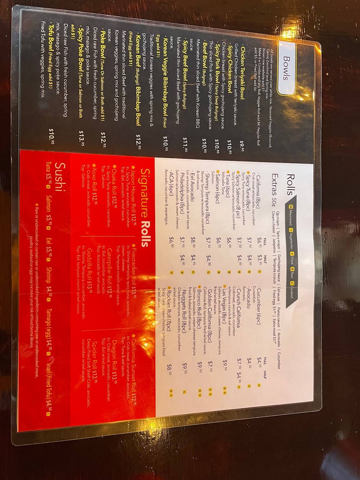 Menu at Japon Rolls & Bowls restaurant, Thornton