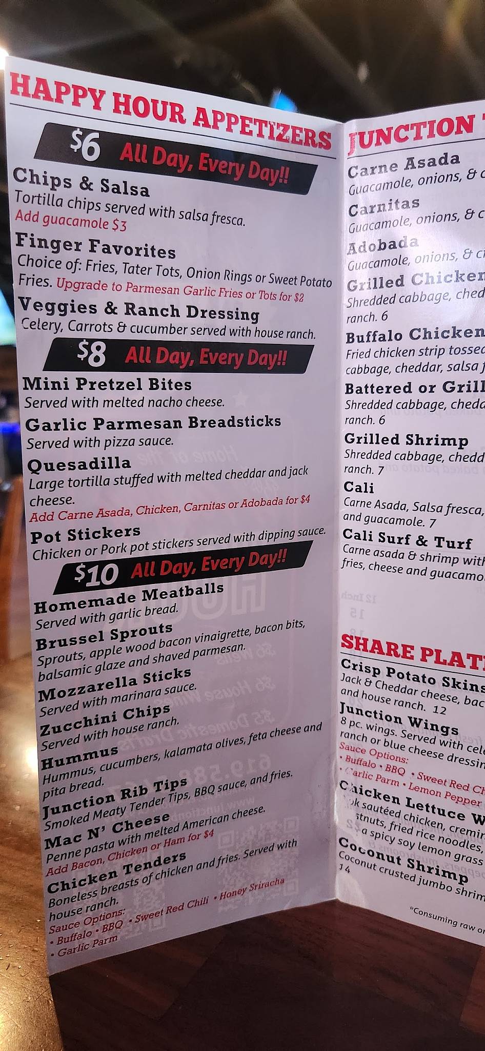 Menu at Junction Bar & Grill, El Cajon, 777 Jamacha Rd